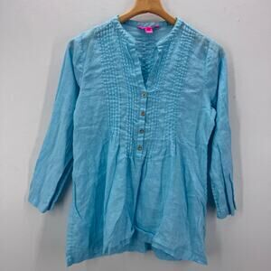 Lilly Pulitzer Sarasota Tunic Top Linen Blue Mandevilla Coastal Preppy Casual S